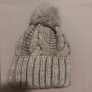 H&M Light Gray Knit Beanie with Pom Pom